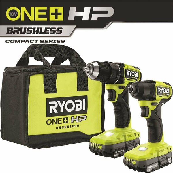 Ryobi ONE+ HP 18V Brushless Cordless Compact 1/2in. Drill and Impact Driver Kit PSBCK01K